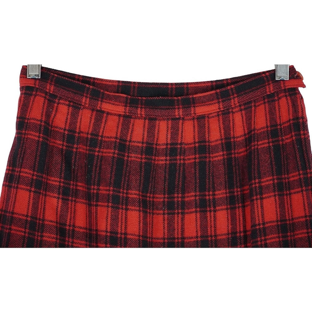 Vtg Pendleton Plaid Pleated Midi‎ Skirt Women Size 12 Red Black Wool Turnabout - Picture 6 of 8